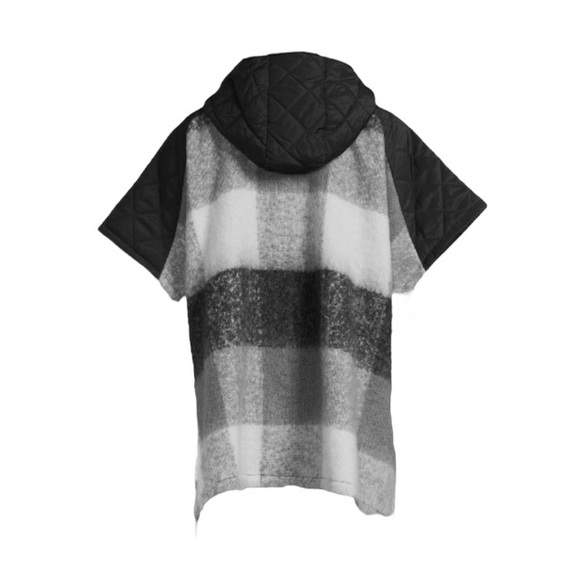 Time And Tru Black Plaid Hooded Zipper Poncho Sweater - Picture 9 of 11